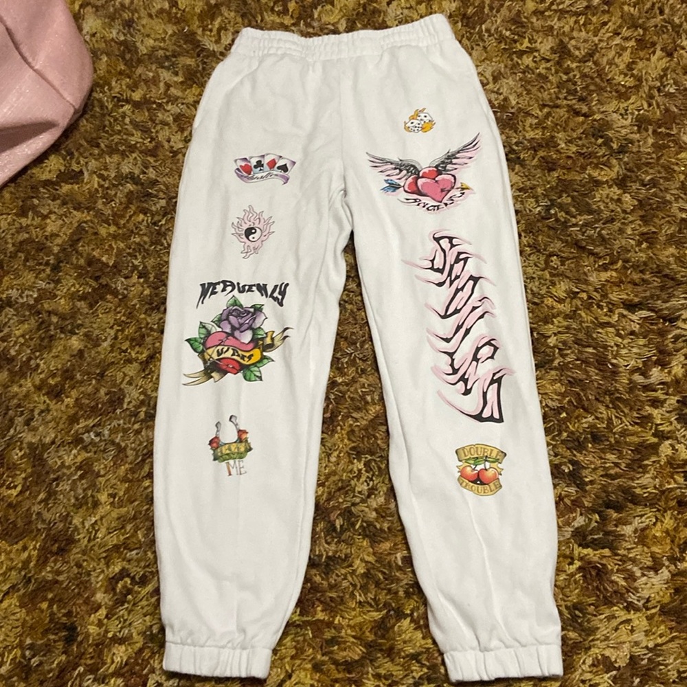 White graphic sweatpants